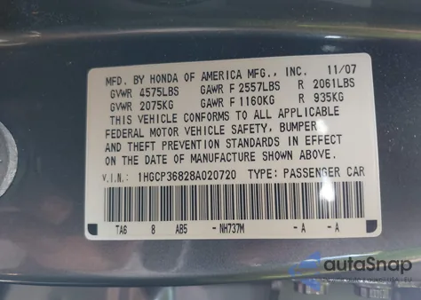 2008 Honda Accord 3.5 Ex-L z USA, uszkodzony, nr VIN 1HGCP36828A020720